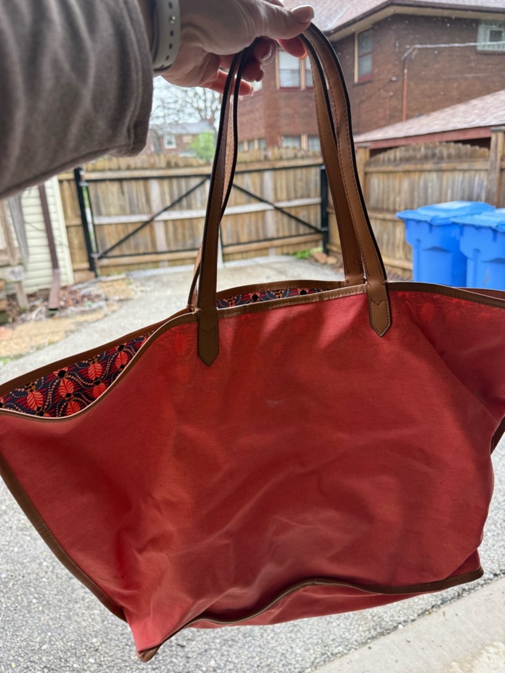 Classic orange Canvas Tote with Tan Handles